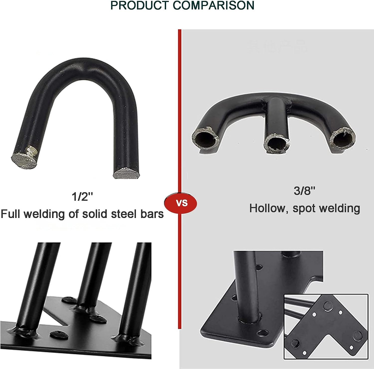 Heavy Metal Furniture Legs, 1/2" Solid Hairpin Legs, 3 Modern Table Legs, DIY Iron Bench Legs, Furniture Replacement Feet, 4pcs ()