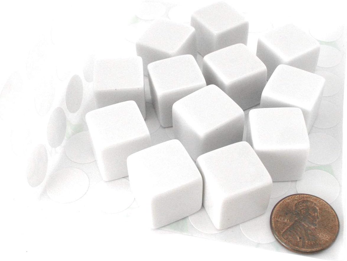 White D6 Blank 16mm Dice Set with Stickers (12)