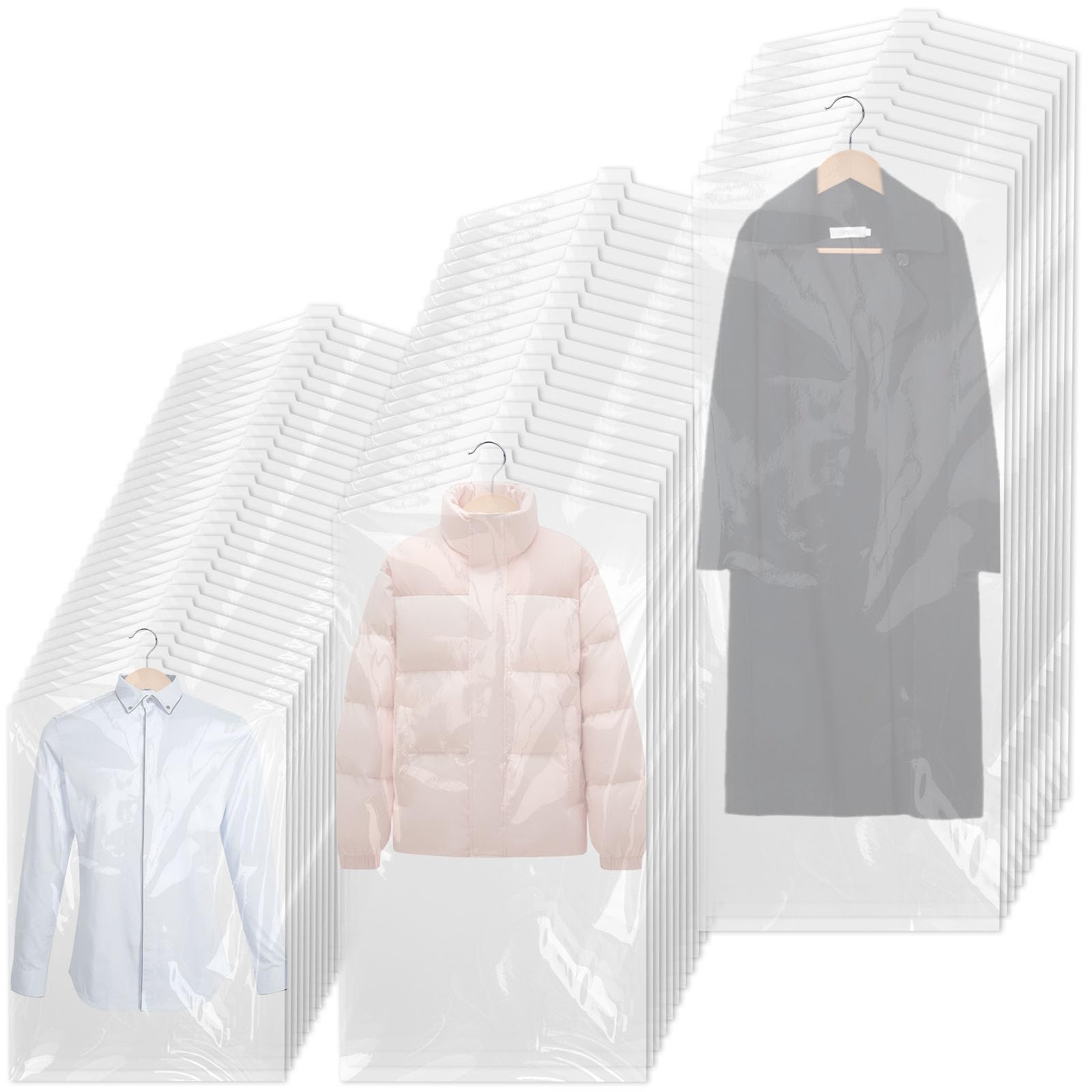 60 PCS Clear Garment Bags for Hanging Clothes Reusable Clothes Covers Plastic Clothes Covers Dustproof Dry Cleaner Bags