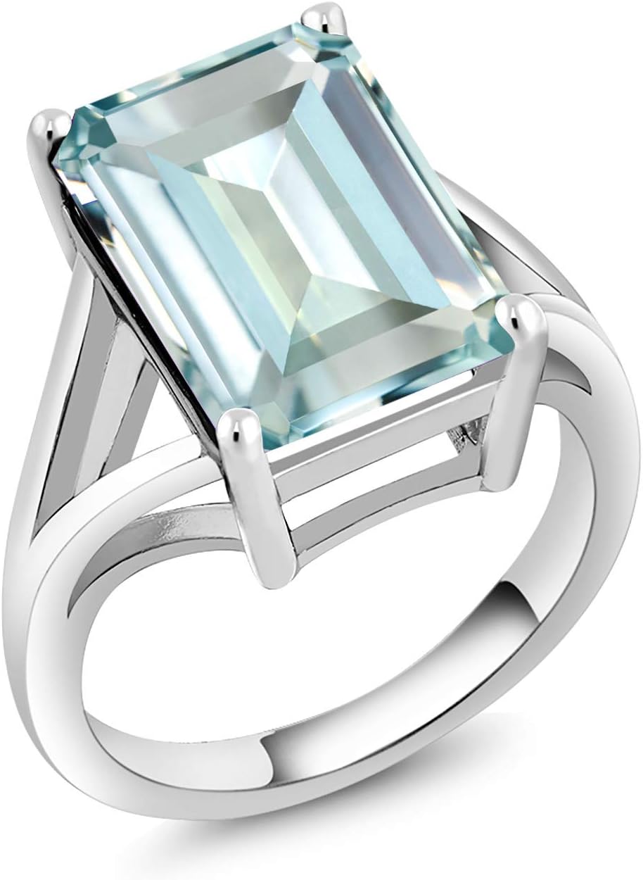 Gem Stone King 5-10 Cttw Gemstone Birthstone Solitaire Engagement Ring For Women | 925 Sterling Silver | 14X10MM Emerald Cut | Wedding Anniversary Promise Ring For Women | Available In Size 5-9