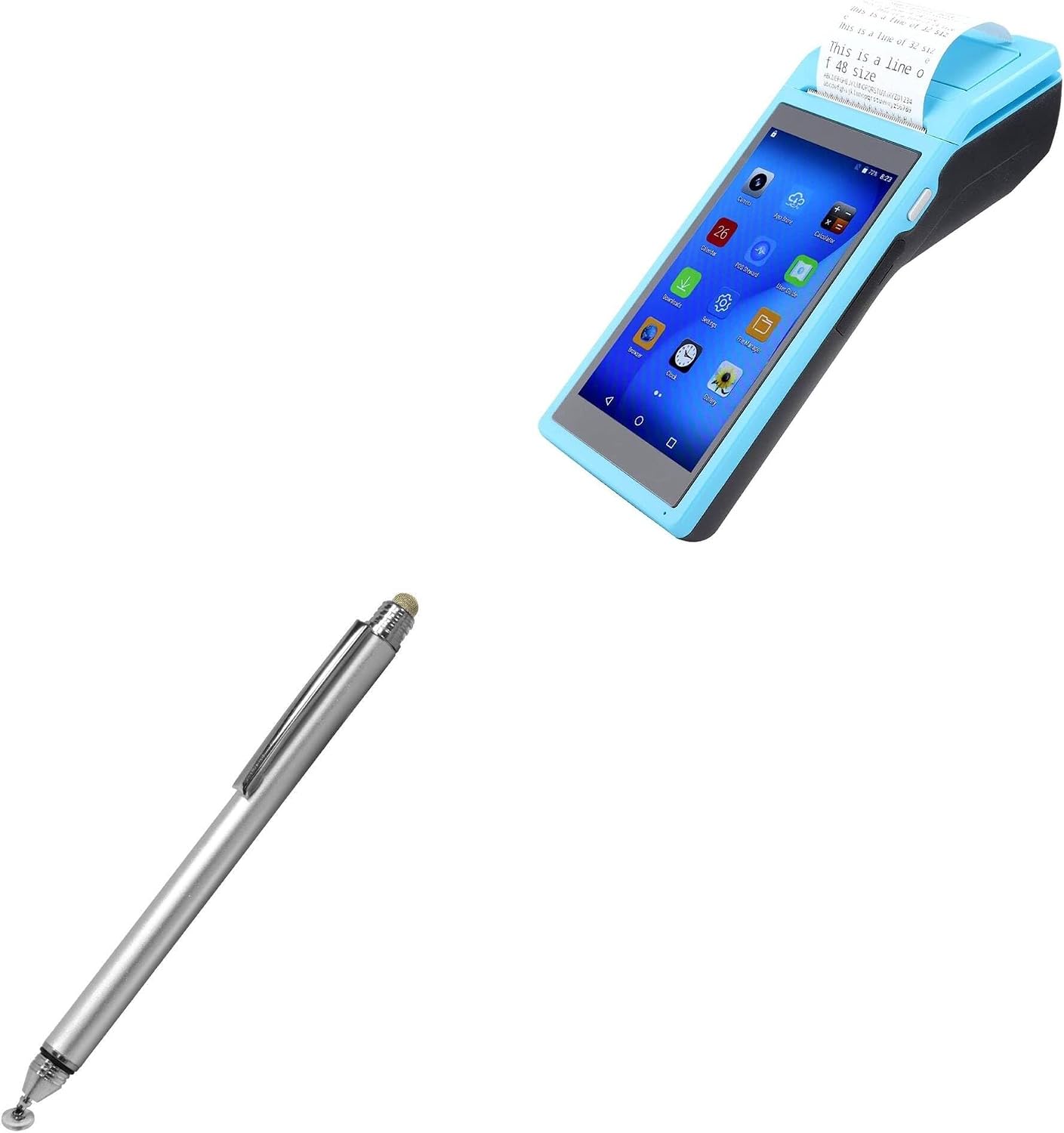 BoxWave Stylus Pen Compatible with ASHATA Handheld Thermal Label Printer (5.5 in) - DualTip Capacitive Stylus, Fiber Tip Disc Tip Capacitive Stylus Pen - Metallic Silver