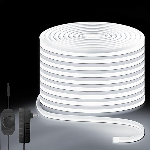 Tira de luces LED de neón de 32.8 pies, 6000 K, color blanco, regulable, 24 V, flexible, cortable, IP67, impermeable, para dormitorio, interior y