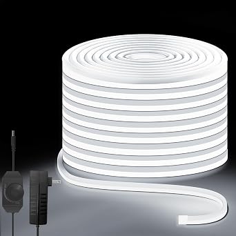 Outdoor Led Strip Lights Waterproof, 10M Dimmable 6000K LED Neon Rope Light Strips, IP67 White LED Strip Light, Suitable for Indoor and Outdoor Decorations [Energy Class F]