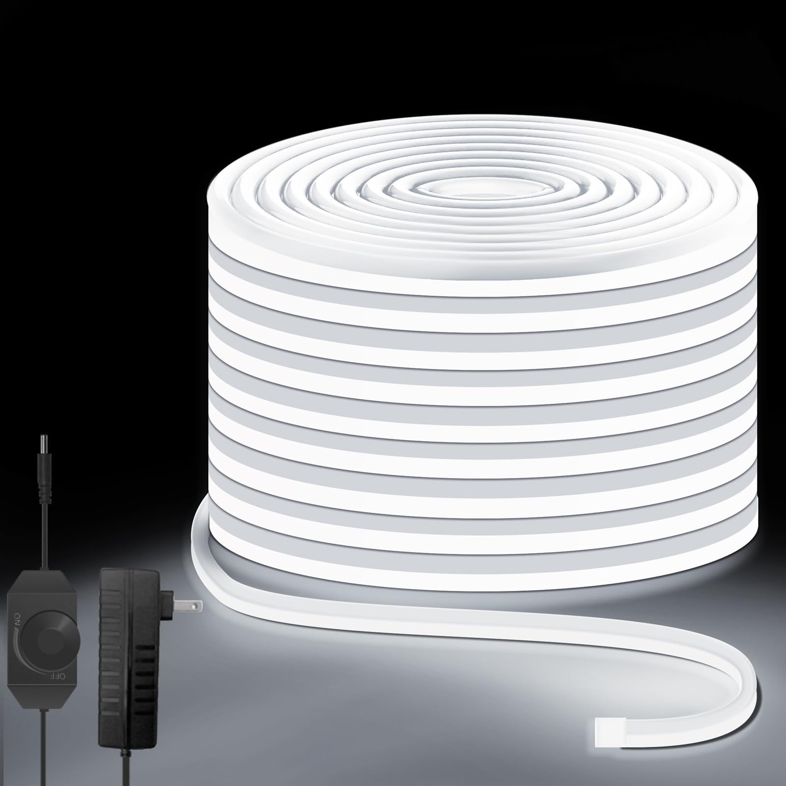 Photo 1 of ***PHOTO AND DESCRIPCION ONLY FOR REFERENCE***Lucienstar Neon Rope Lights 32.8ft, 6000K White Dimmable LED Strip Lights, 24V Flexible Cuttable IP67 Waterproof LED Rope Lights for Bedroom Indoor Outdoor (Power Adapter Included)