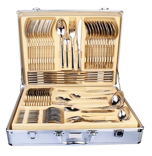Gold Heavy 72 Piece Stainless Steel Detail Luxury Quality Cutlery Canteen Set