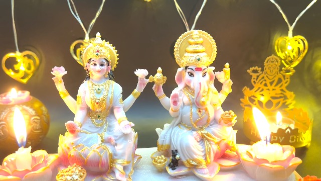 Estatua de Ganesha y Lakshmi 5.3 in acabado marmol miniatura 7