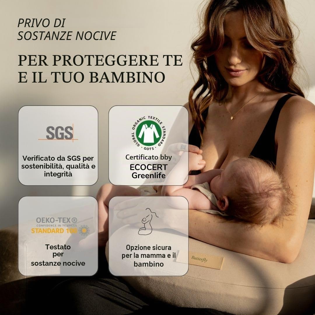 Cuscino per allattamento naturale, supporto posturale, cuscino a base di erbe con fodera rimovibile in cotone biologico (grano)