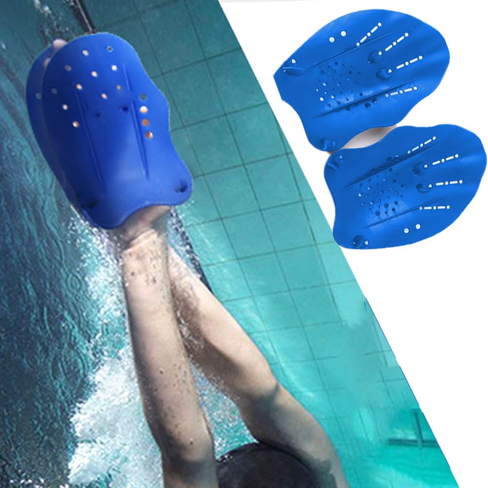 Pale Da Mano Da Nuoto,1 Paio Pagaia Regolabile Per Nuoto, Swim Paddle,Paddle da Palette Professionale Accessori per l'esercizio in Piscina per Adulti e Bambini Unisex(blu)