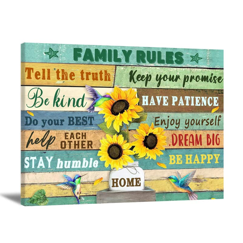 Family Rules Wall Art Sunflower Pictures Print House Rules Wall Decor