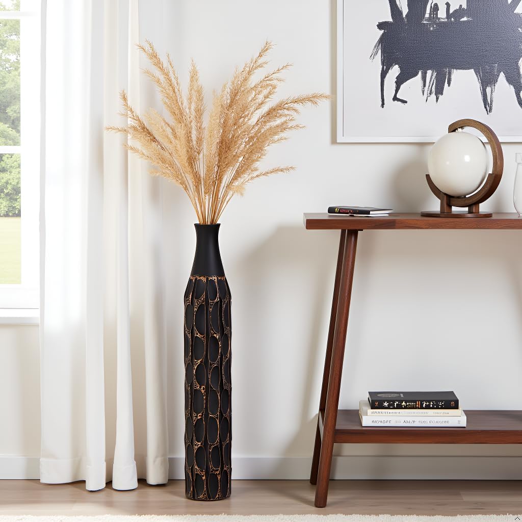 27.5" Vase - Black Vases for Home Decor, Tall Cylinder Slim Neck Floor Vase for Modern Rustic Home Decor for Living Room, Wedding, Office, Resin Tall Vases