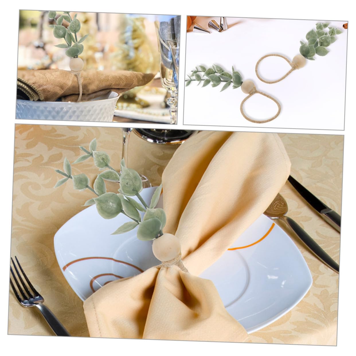 Cabilock Lot De 3 Porte-Serviettes Décoratifs en Corde Motif Feuille Rustique Accessoire De Table Élégant 6 Pièces X 3