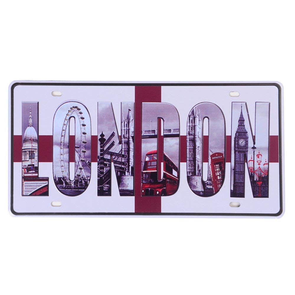 Shinewe Auto License Plate Car Tag Home/Cafe Bar/Pub/Restaurant/Exhibition Wall Decor Vintage Plaque 15x30cm (LONDON)