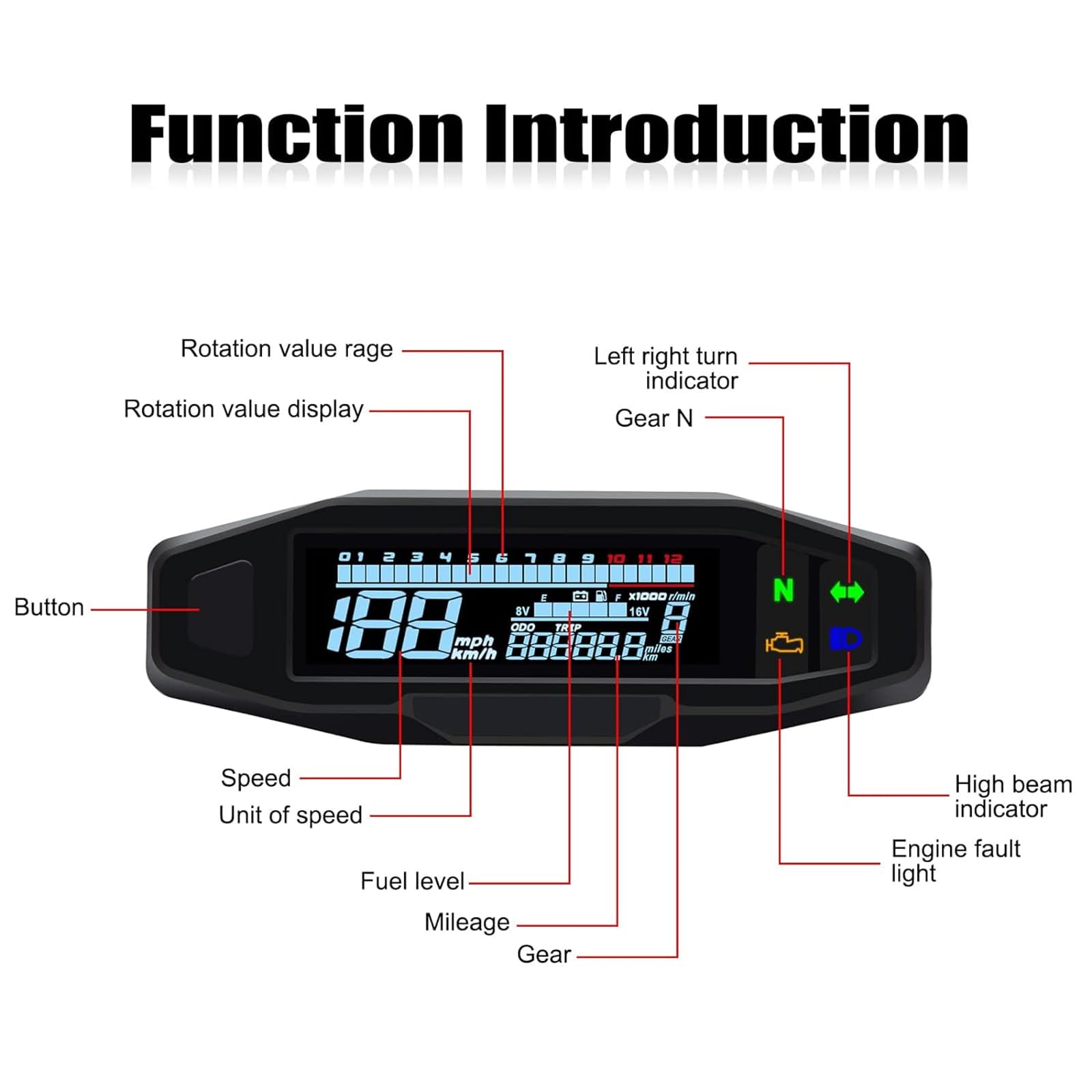 KAOLALI Wasserdicht Motorrad Tachometer 12000 RPM Universal Digital Tachometer mit Ölanzeige und Dual Odometer