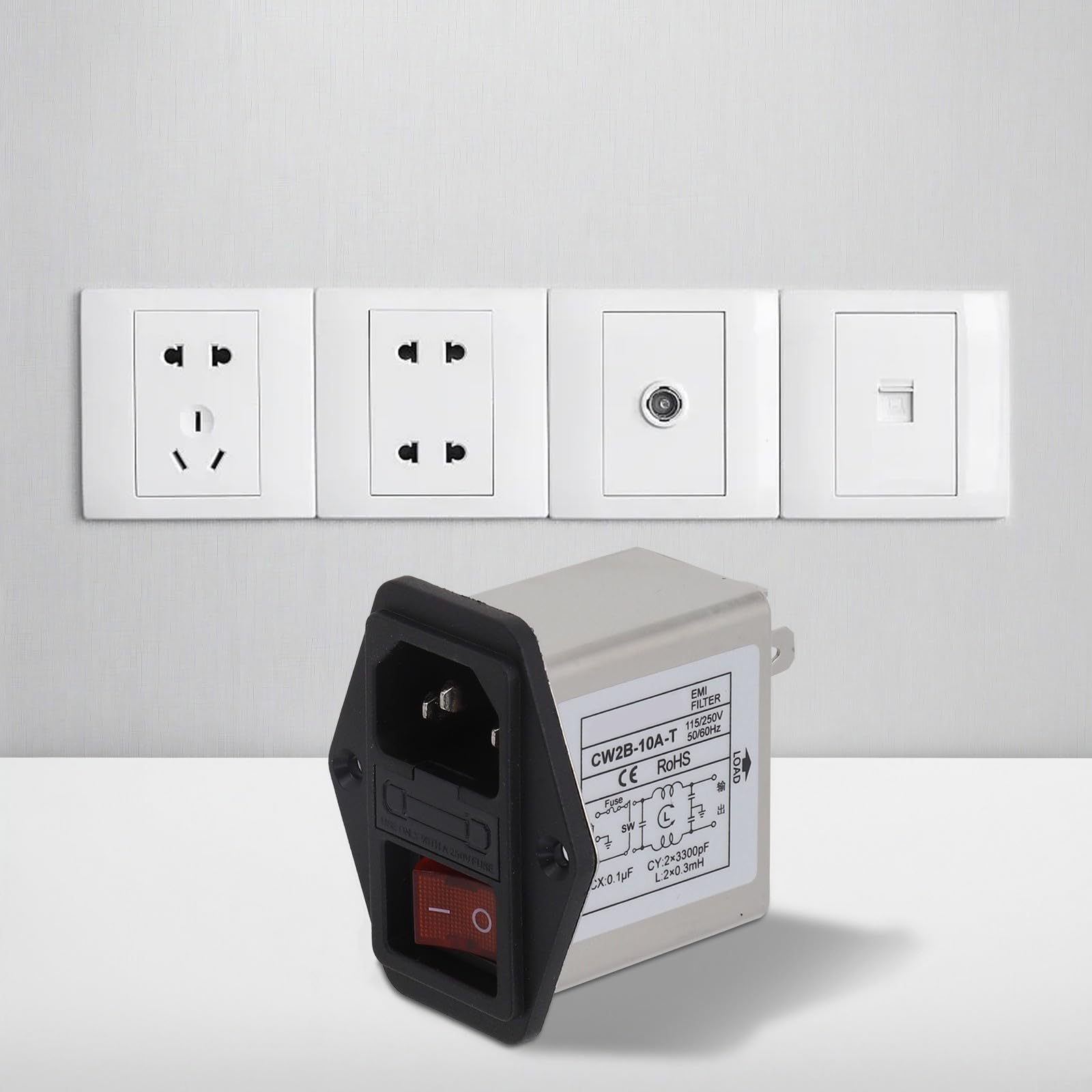IEC Socket Power Filter CW2B-T CW2C-T 3A 6A 10A Filtre électromagnétique EMI avec interrupteur de sécurité pour équipement industriel (CW2B-10A-T)