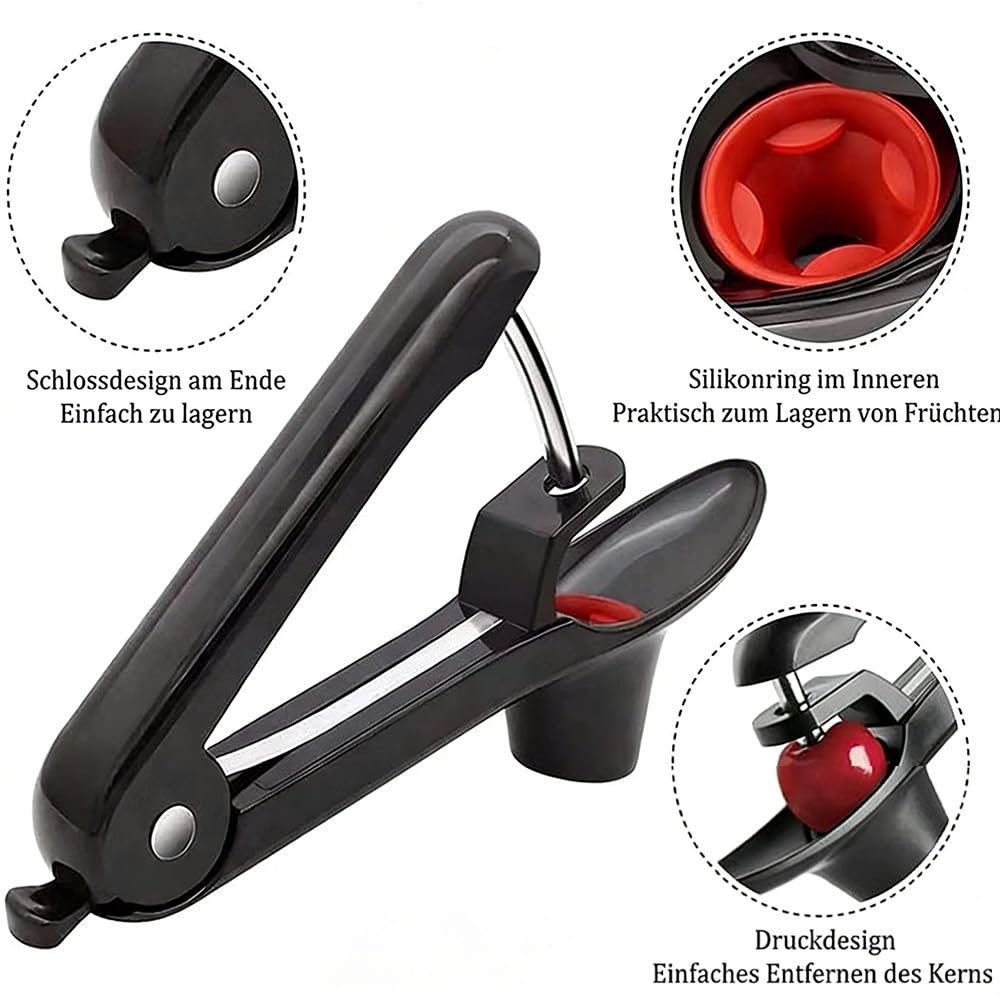 Dénoyauteur de cerises professionnel – Dénoyauteur manuel pour cerises et olives fraîches – Dénoyauteur de cerises avec utilisation à une main – Dénoyauteur de cerises et de prunes, noir