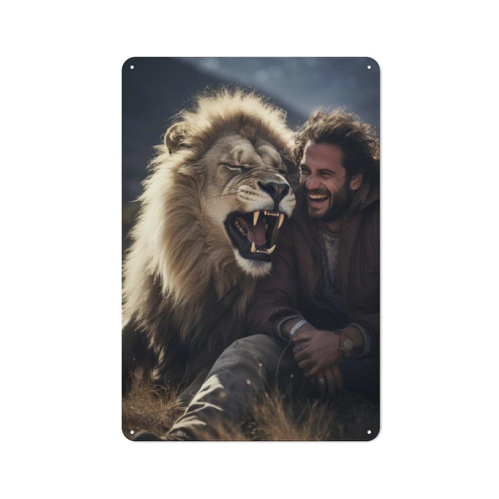Junmoney Style-5 Metal Wall Sign 30X20cm Featuring Happy Lion For Café Or Home Bar, A Decorative Gift For A Newly Furnished Café And Home Bar