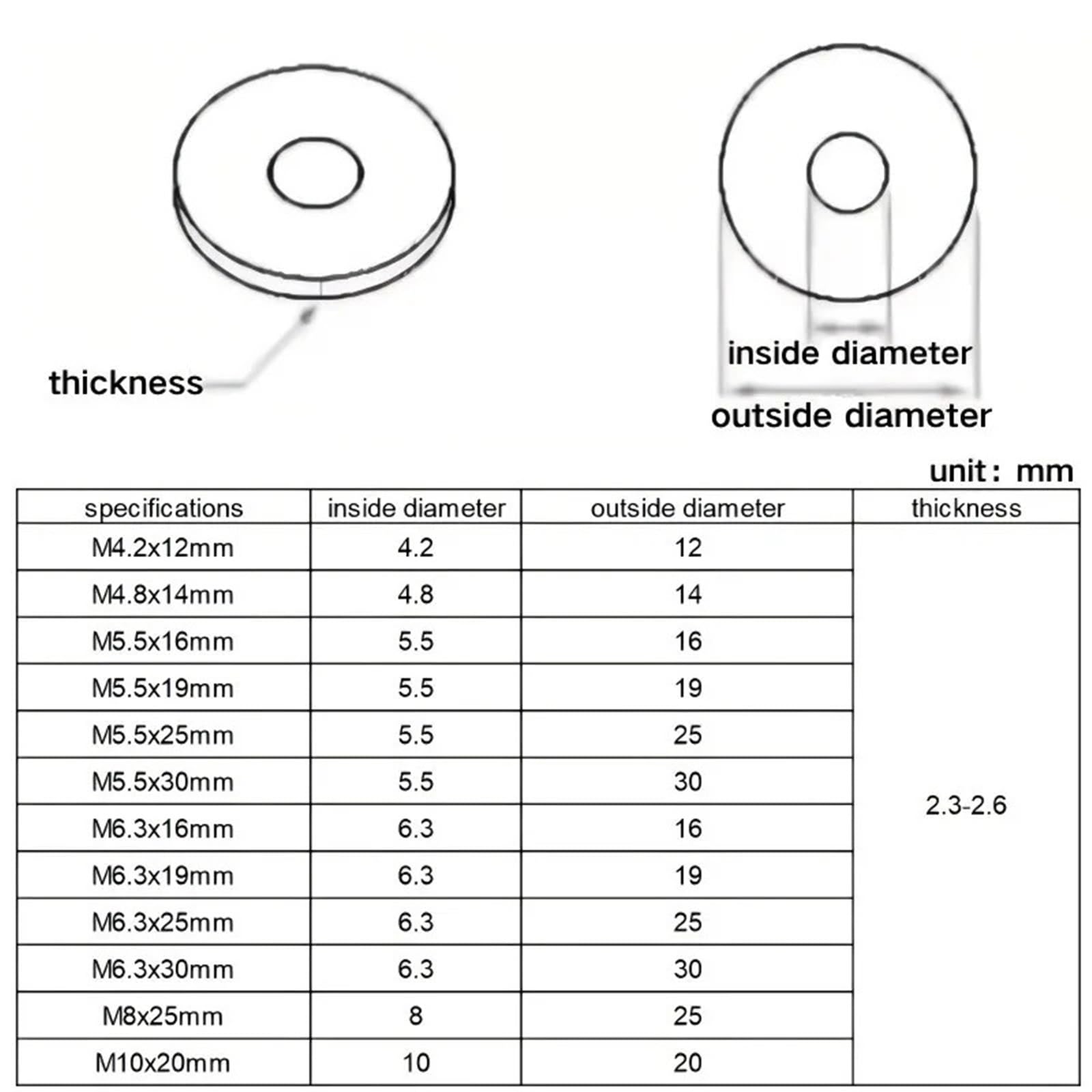 Arandelas Metalicas Arandelas de sellado de acero inoxidable 304 M4.2 .8 M5.5 M6.3 M8 M10 Juntas compuestas impermeables a prueba de polvo de goma EPDM Junta antideslizante(M6.3x30mm,50pcs)