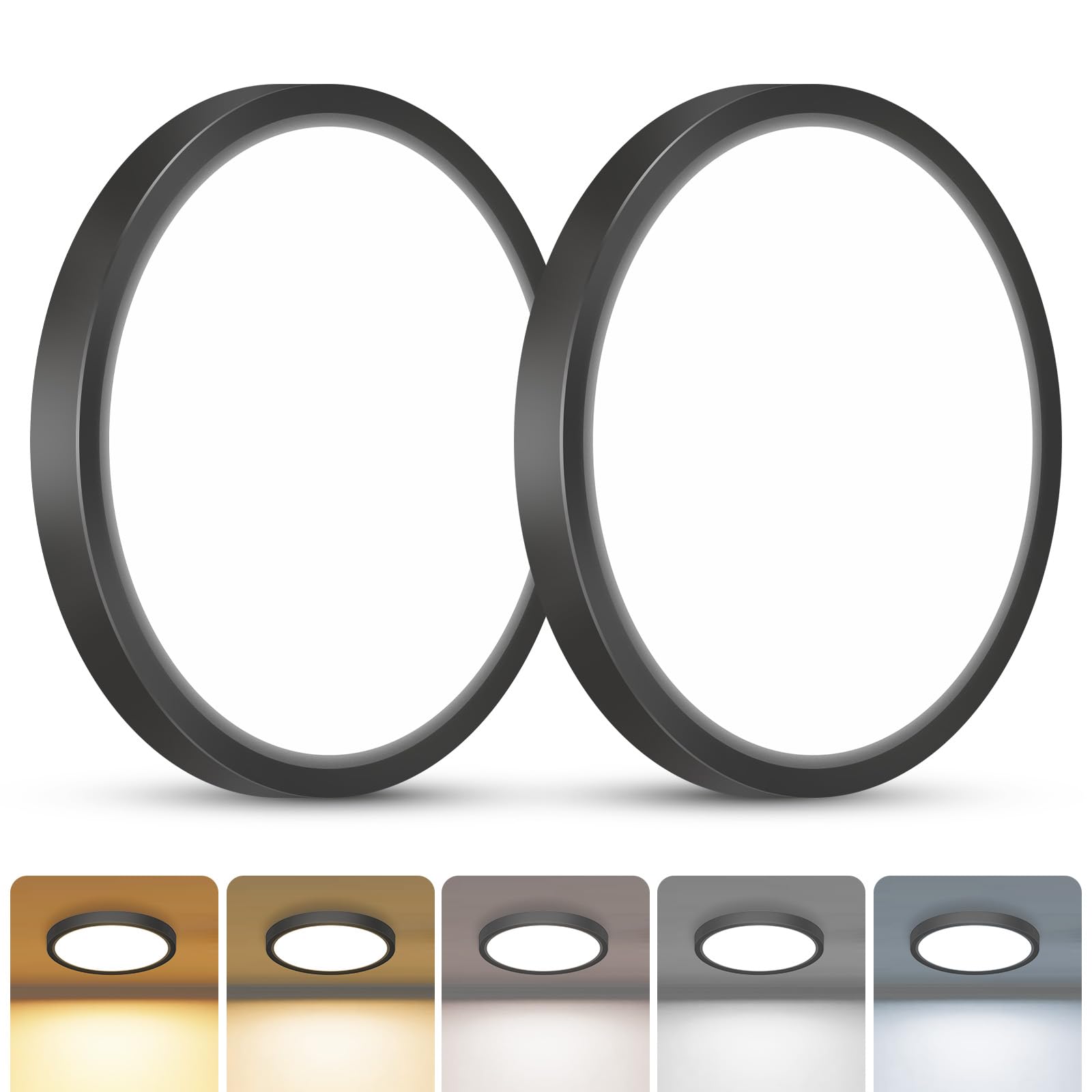 zemty Deckenlampe LED Deckenleuchte Flach, 2Stück 15W 1500LM 5Farben-2700K/3000K/4000K/5000K/6500K Lampen Decke, Ø18x1.7cm Ultra Dünn Rund IP44 Badlampe für Flur Keller Küchen Badezimmer