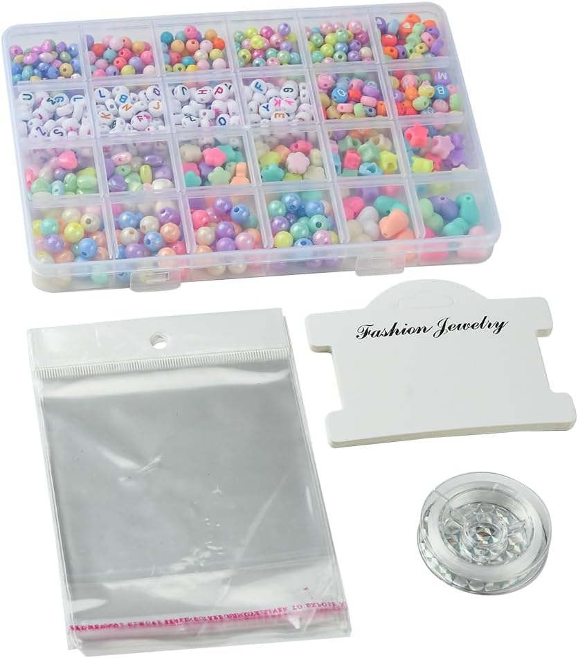 MakemadeDIY 984Pcs Cute Colorful Bracelets Making Kit, Including 11 Colors Letter Round Star Heart Acrylic Beads and Elastic Thread for Jewelry Necklaces Earrings Keychain Making - Image 8