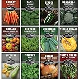 Vegetable Seeds 12 Variety Pack – Veggies & Herbs for Planting Indoor or Outdoor | Basil, Lettuce, Tomato, Cucumber, Winter Squash & More – Heirloom Kitchen Garden Gift Set – Survival Garden Seeds