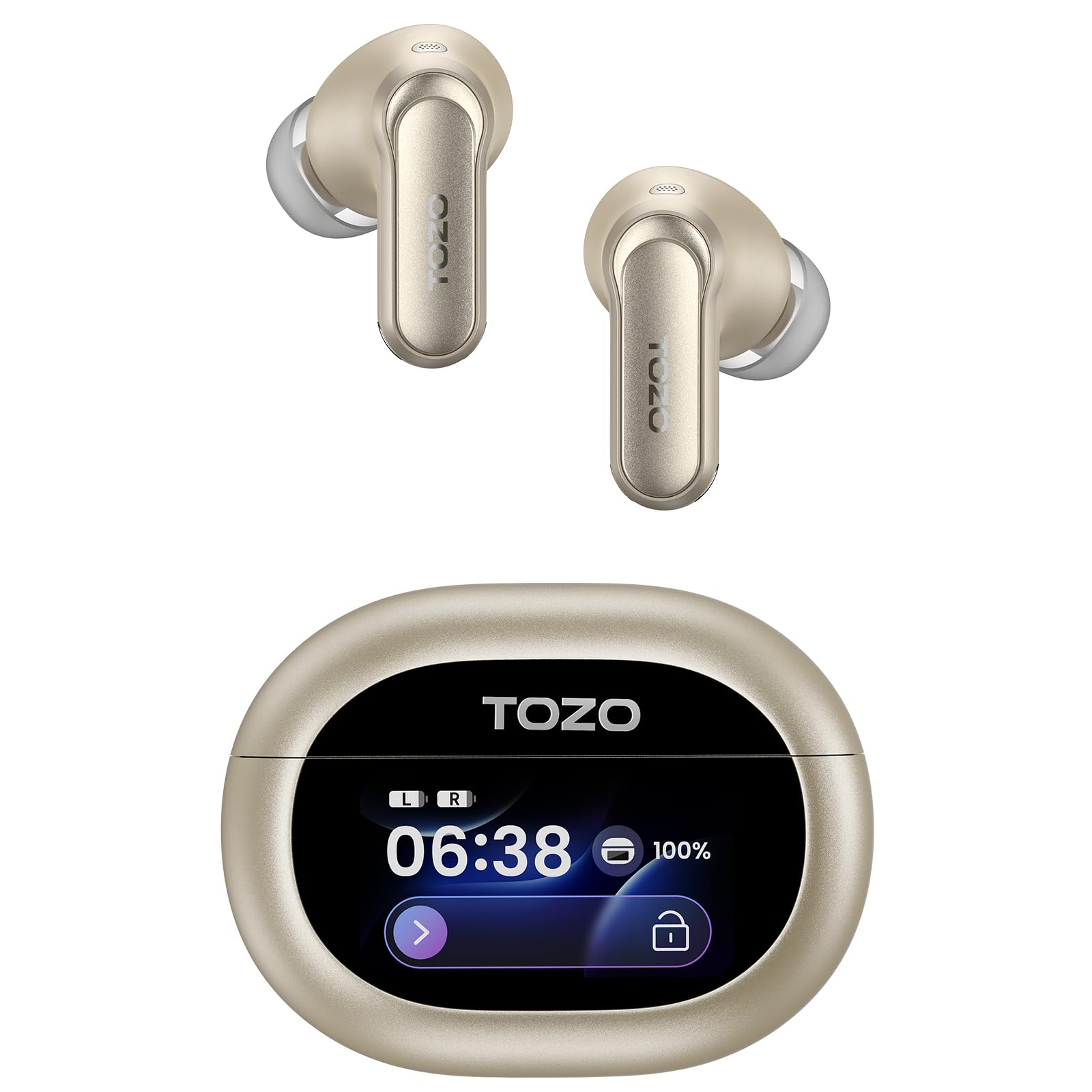 TOZO NC20 Pro イヤホン bluetooth ワイヤレスイヤホン アダプティブ式 ハイブリッドANC 52dB低減 中低音域 暖色系音質/最先端カスタムEQ「寒色系音質への変更可能」 LDAC対応ハイレゾ マルチポイント ワイヤレス充電 装着検出機能 6マイク クリア通話/AIチャット・通訳・記録 カスタムタッチ 軽量 快適（シャンパンゴールド