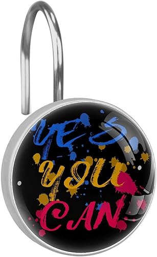 Yes You Can Doodle Decorative Shower Curtain Hooks, Stainless Steel Shower Hook Rings for Bathroom, Crystal Glass Shower Curtain Rings Hanger, Set