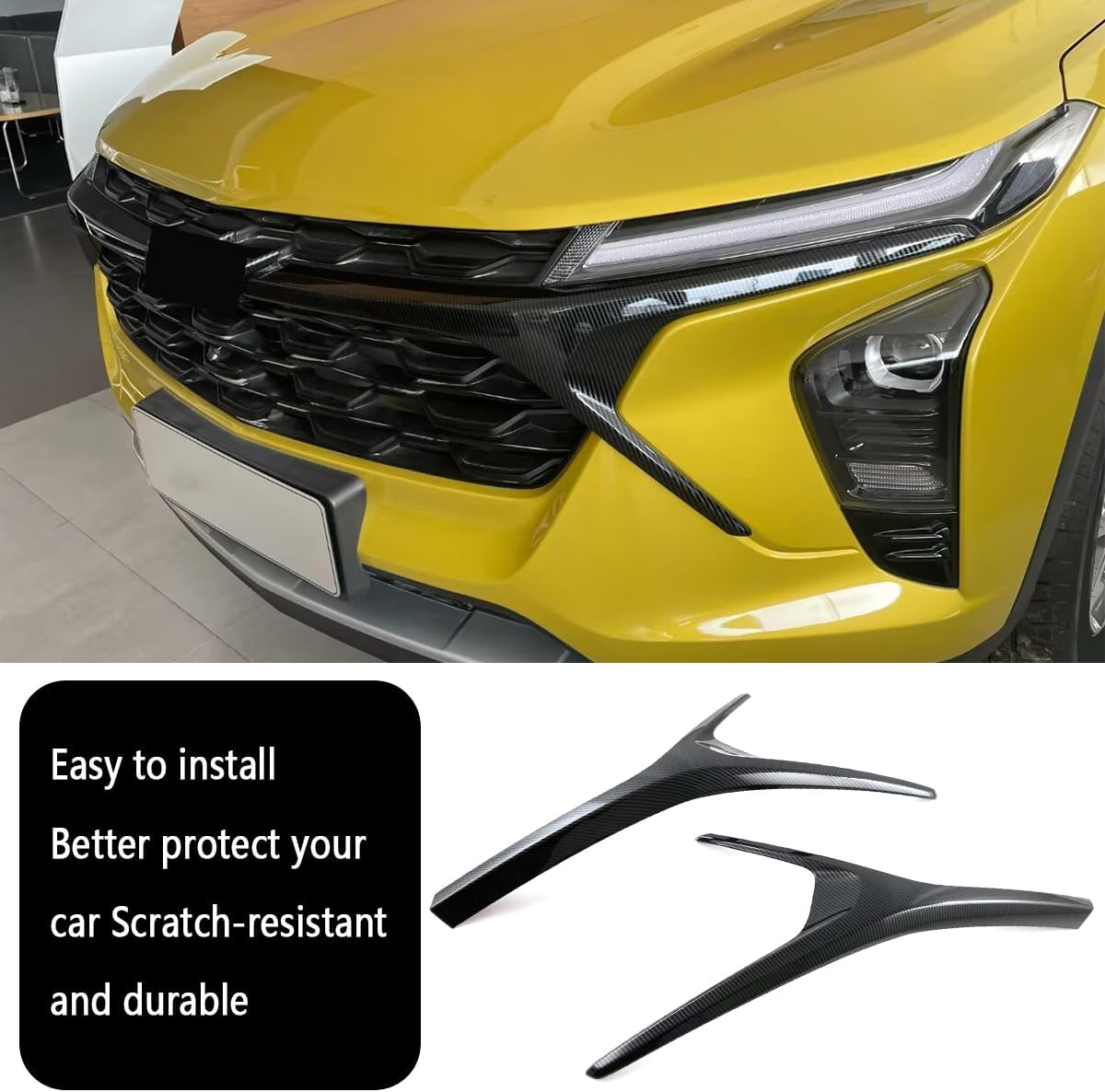 Car Accessories Fit For Chevrolet TRAX 2024 2025 2026 Not Fit Trax Active Front Grill Grille Mesh Cover Front Bumper Hood Trims (Carbon Fiber) 2PCS ABS