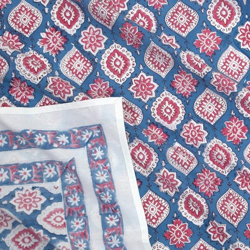 Image of TOAI Hand Block Printed Bedsheet | Bed Spread Flatsheet Bed Sheet | Pure Cotton | Queen Size 90 inchx108 inch | 210 TC Luxury Cotton | 2 Reversible Pillow Covers |Spanish Villa