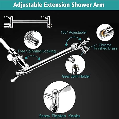 Miniatura 5 de Combo de cabezal de ducha doble, cabezal de ducha de lluvia de alta presión de 8 pulgadas con cabezal de ducha de mano de 9 ajustes, con manguera de