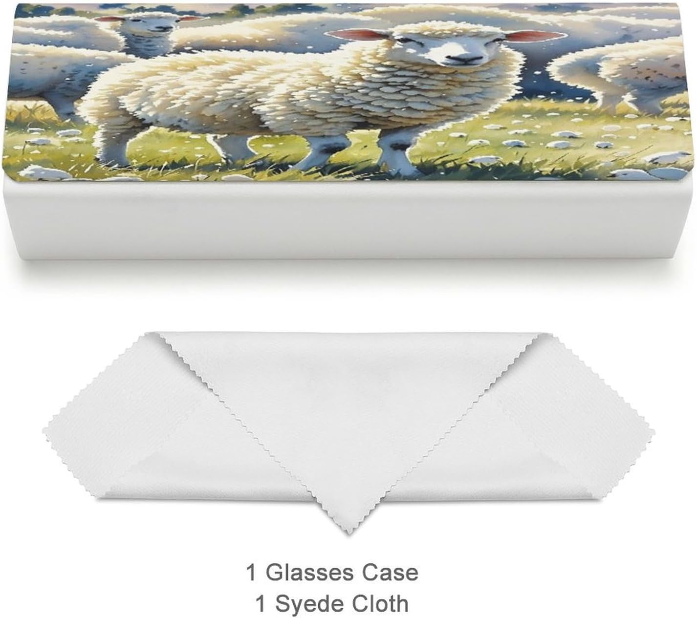 Sheeps Watercolor Eyeglasses Case Hard Shell for Men Women PU Leather Eyeglass Cover Fashionable Travel Sunglasses Cases Portable Reading Glasses Cover with Cleaning Cloth