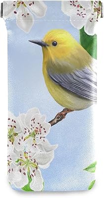 HUSSRITY Eyeglasses Case Bird On Flower Branch Sunglasses Pouch Soft PU Leather Squeeze Top Eyeglass Holder Portable Glasses Case For Women Men