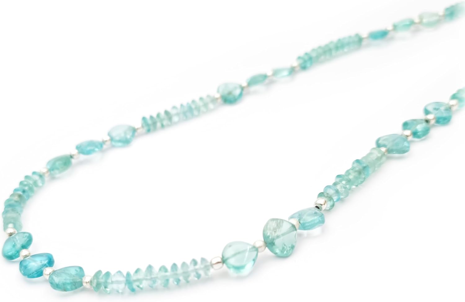 Natural Sky Blue Apatite Necklace Sterling Silver Strand Dainty Beaded Jewelry Gift for Women
