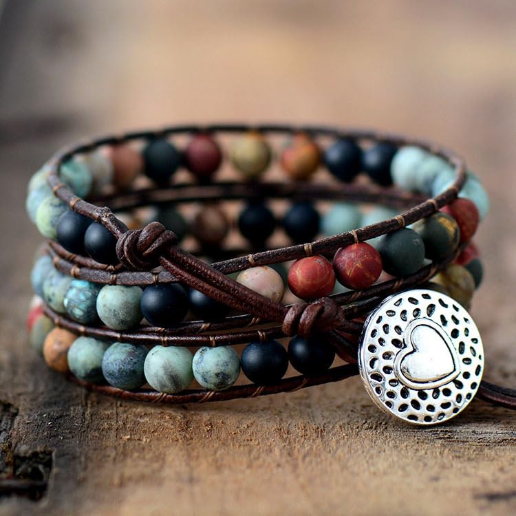 Bracciale Tessuto,Braccialetti Con Perline Intrecciate Fatte A Mano A Tre Strati, Bracciale Chakra Regolabile Per Donna, Bracciale Con Ciondolo Rotondo In Argento Gioielli Boho Per Uomo Donna