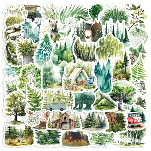 50Pcs Forest Stickers Adventure Aesthetic Outdoor Sticker Nature and Tree Vinyl Waterproof Stickrs for Water Bottles Laptops Bike Car Motorcycle Skateboard(Colourful-T4)