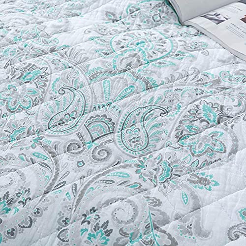 Kasentex 3-Piece Oversized Queen Quilt Set Soft 100% Cotton Bedspread Coverlet Sets (Blue Paisley, 102X106+20X26 X2) #TOP4
