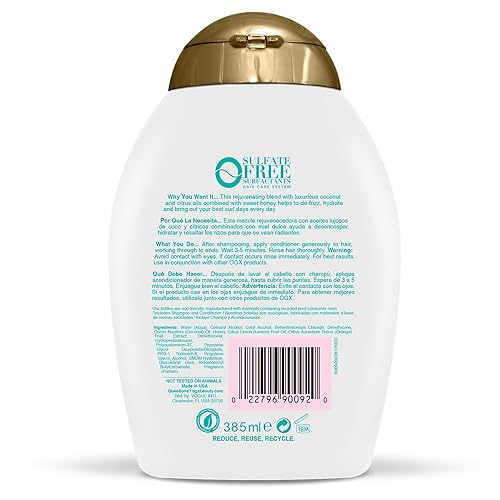 Miniatura 2 de Acondicionador de rizos de coco OGX Quenching  Coco acondicionador nutritivo para el cabello rizado con aceite de coco aceite cítrico y miel sin