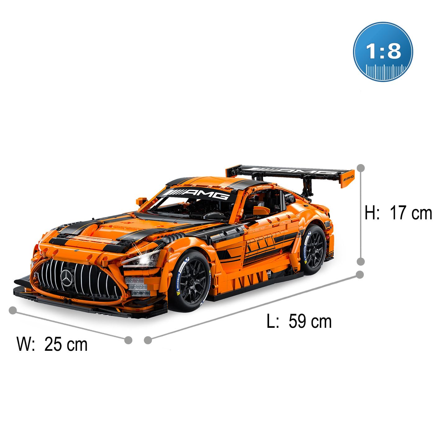 JAMARA 402899 CADA Mercedes-AMG GT3 1:8 arancione 2,4 GHz mattoncini RC mattoncini a incastro auto da corsa modello kit di costruzione telecomandato tecnica idea regalo