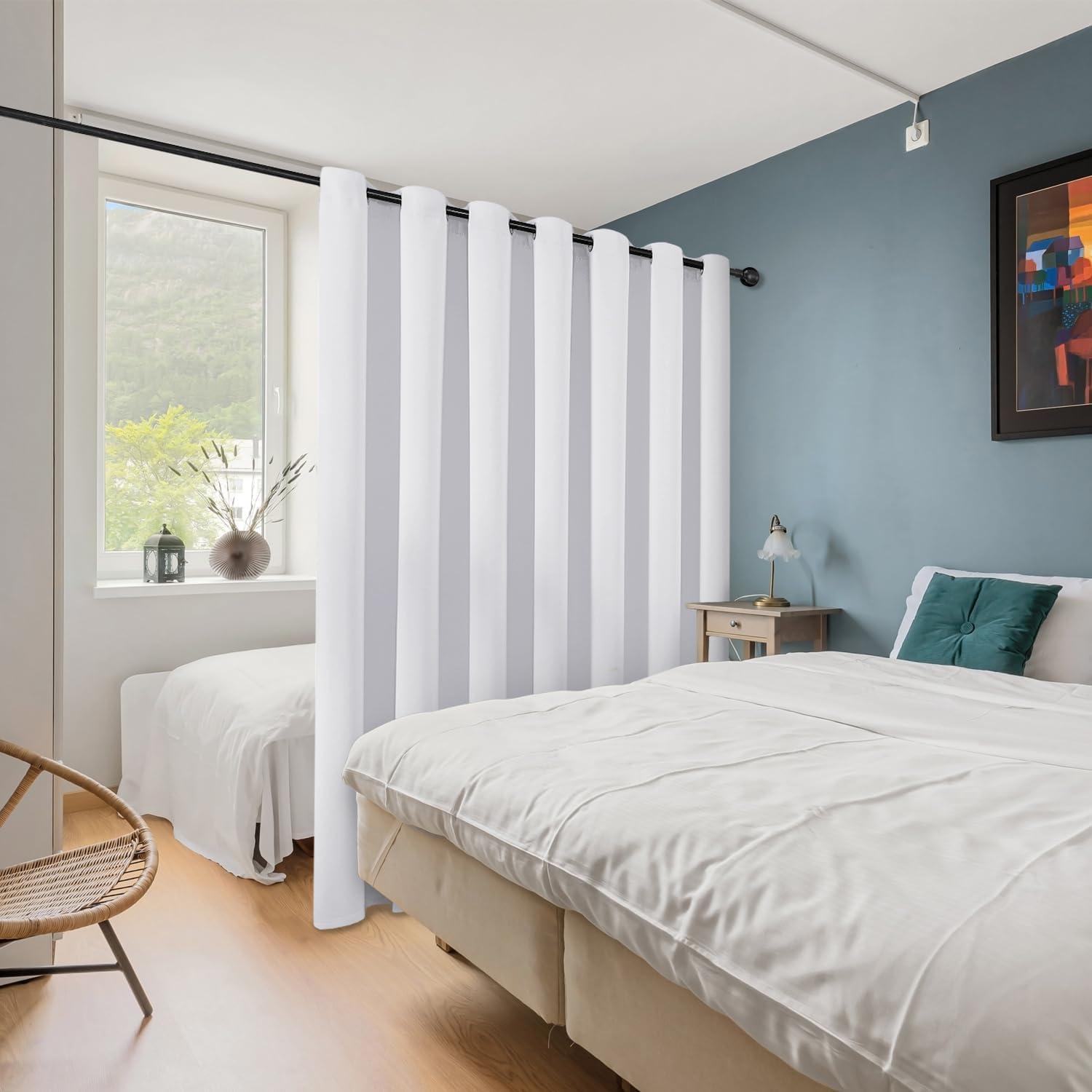 ChrisDowa Room Divider Curtain 90 Inches Long, Wide Blackout Sliding Door Curtain for Bedroom, Room Darkening Privacy Window Curtain for Patio Door (1 Panel Set, Greyish White, 100 x 90 Inch)