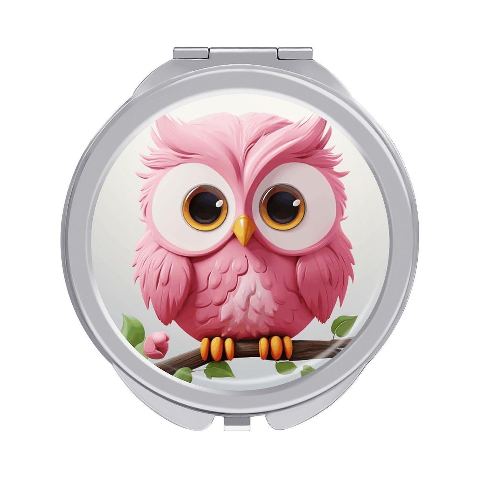VstaDank A Pink Owl Travel Makeup Mirrors Exquisite Double-Sided 2X/1X Magnifying Folding Pocket Mirror Portable Round Handheld Mirror Mini Compact Mirrors for Outdoor Home