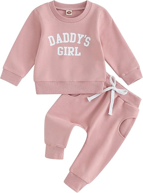 2-piece outfit for daddy's toddler daughter, long-sleeved sweatshirt with letter print and trousers, autumn winter clothes for baby