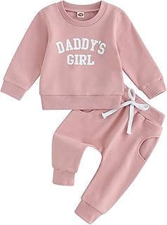 CREAIRY Newborn Baby Girl Outfits Daddy’s Girl Sweatshirt Long Sleeve T-Shirt Tops Pants Set Sweatsuit Toddler Fall Clothes