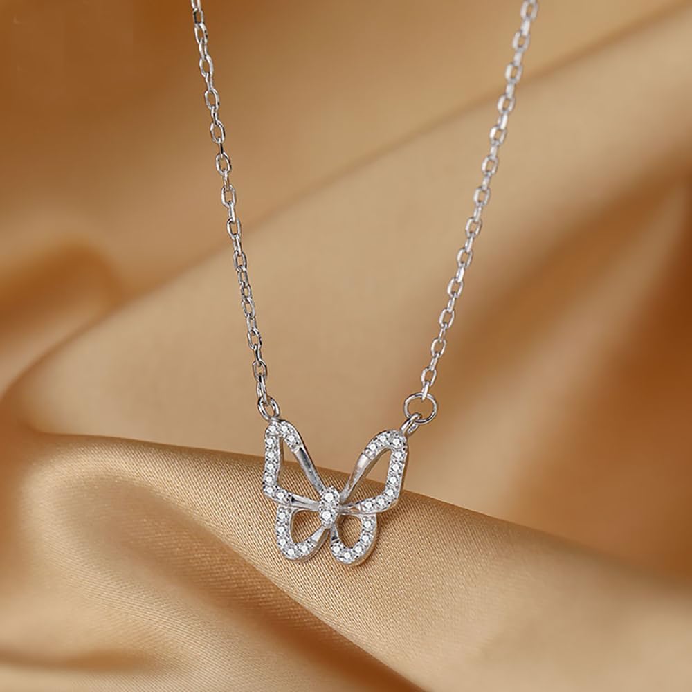 Rrdaily Butterfly Pendant Necklaces for Women, Dainty 14k Gold Cubic Zirconia Bowknot Chain Necklaces, Trendy Sweet Statement Choker Jewelry Gifts - Image 4