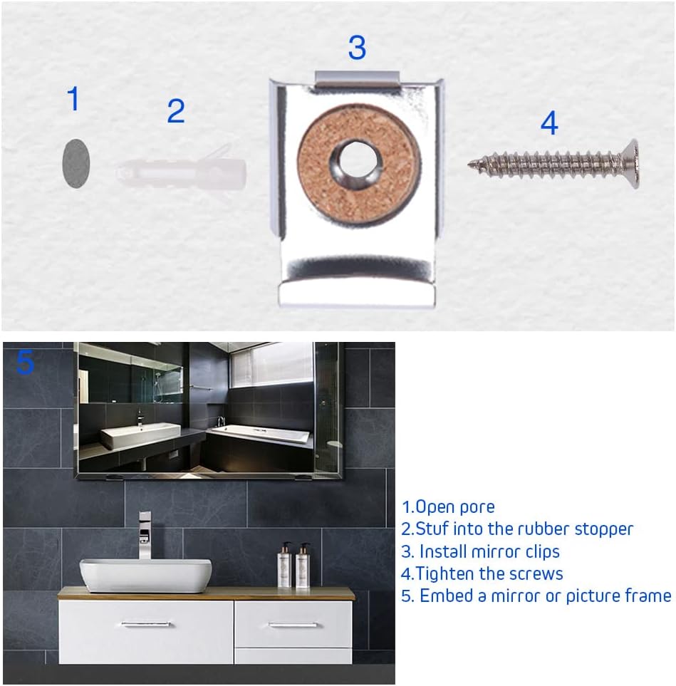 VooGenzek 3 Sets (12 Pieces) Spring Loaded Mirror Hanger Clips Set