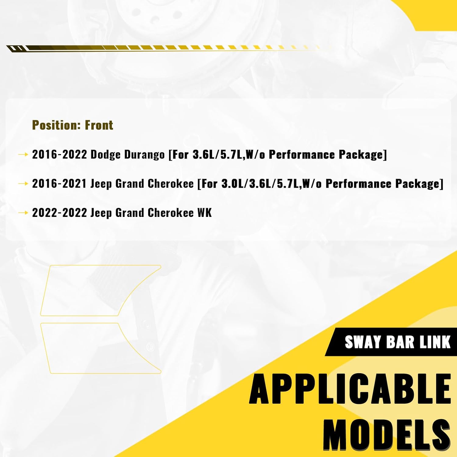 TUCAREST Front Sway Bar Stabilizer Link 2Pcs K750887 (For 3.0L/3.6L/5.7L; W/o Performance Package) Fit For 2016-2022 Do-dge Durango /2016-2021 Je-ep Grand Cherokee [# 68280910AA 68280910AC 542-809]