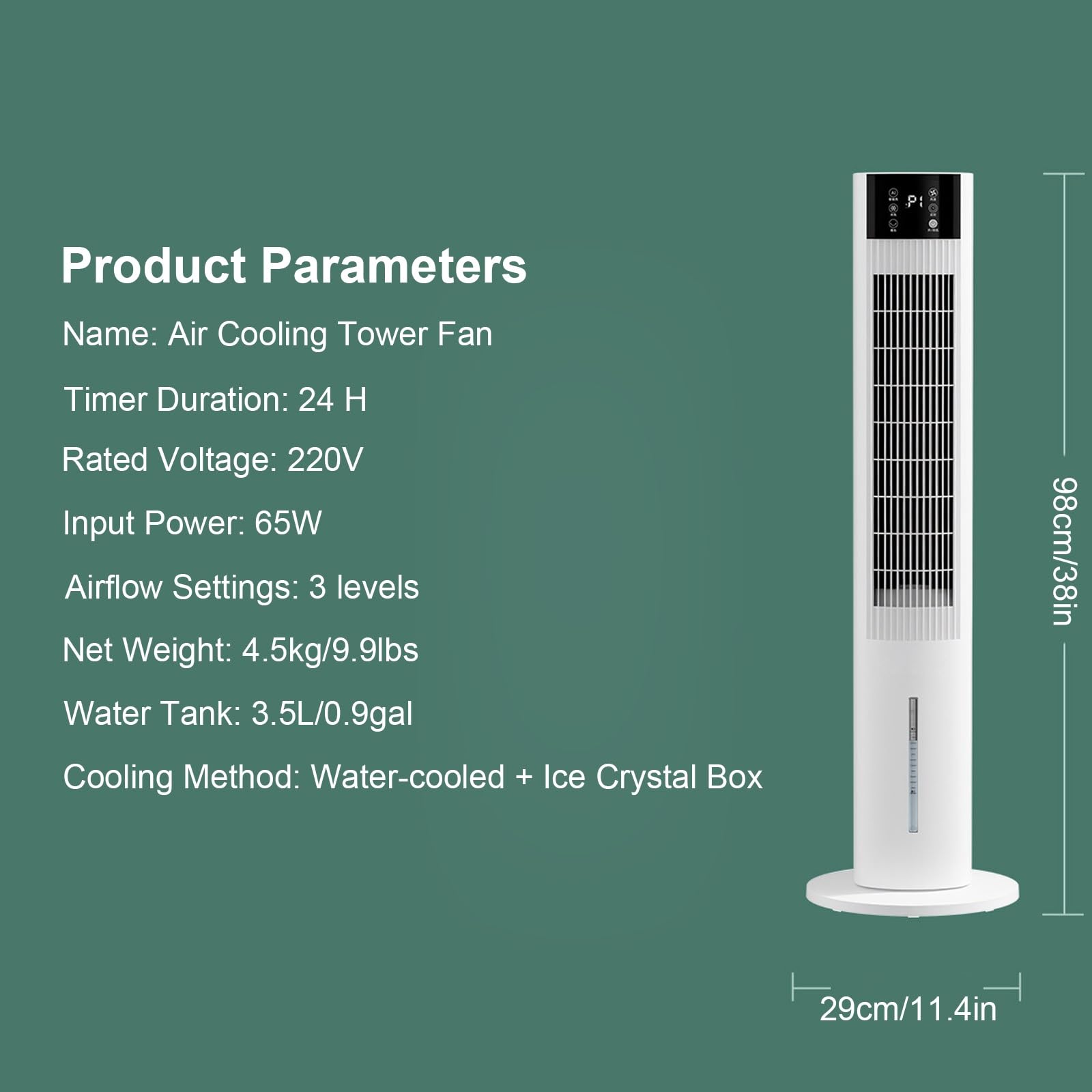 98cm Ventilatore a Torre Portatile Raffreddamento Ad Acqua | Serbatoio da 3,5 Litri, Timer 24 Ore, 3 Velocità, 65 W Ventilatore Silenzioso, per Soggiorno, Casa e Ufficio