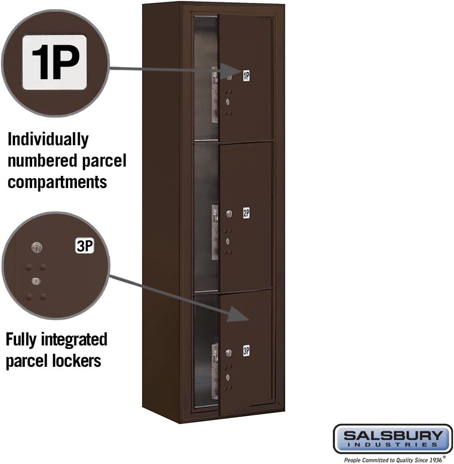 Salsbury Industries 3816S-3PZFU Surface Mounted Horizontal 4C Stand Alone Parcel Locker Mailbox, Bronze