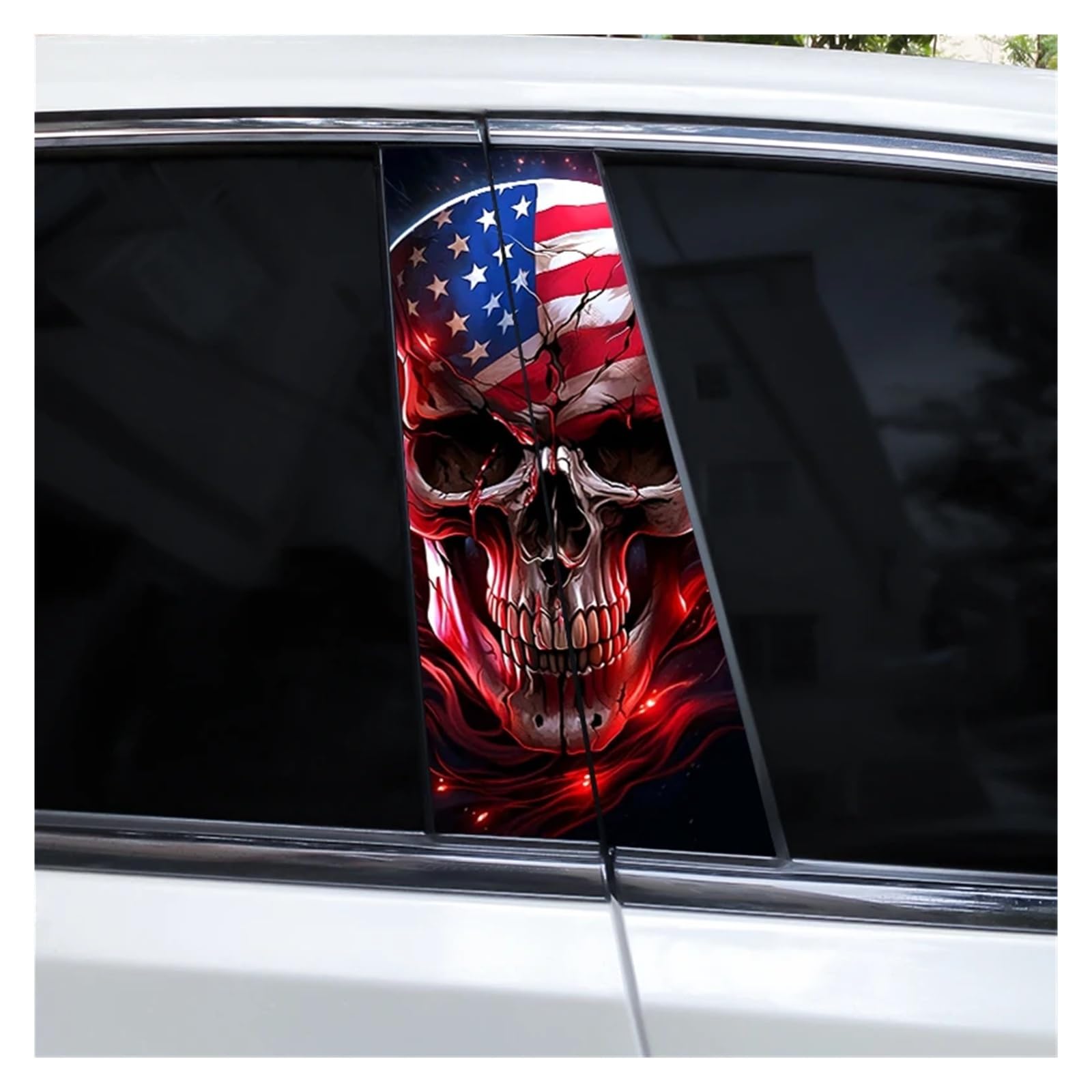 Car Side Decals 2pcs Colorful Smoke Skull Car B-Pillar Stickers Waterproof Scratch Cover Center Column Decal(Style D)