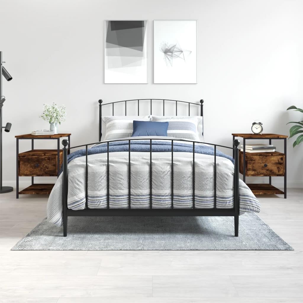 Table de chevet en chêne fumé lot de 2 avec rangement de 56 cm pour chambre et salon design
