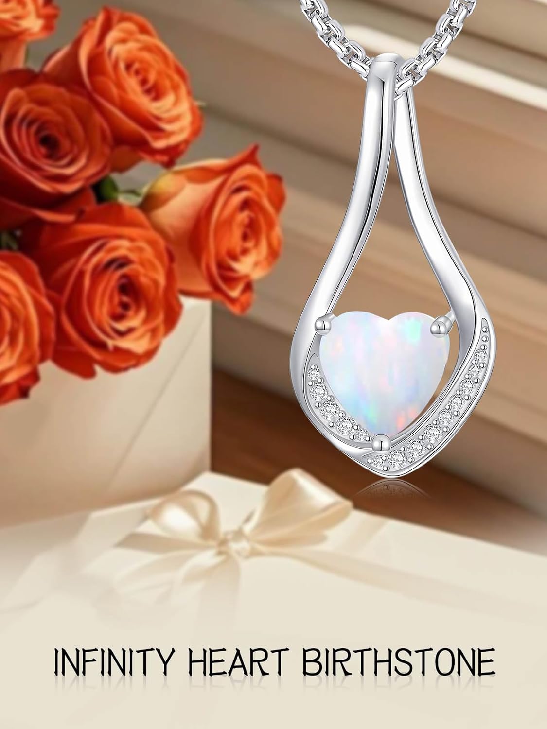 Birthstone Necklaces for Women,18k Yellow/White Gold Plated Forever Love Heart Infinity Pendant Necklace Anniversary Jewelry Christmas Birthday Gifts for Wife Girlfriend Daughter - Image 2