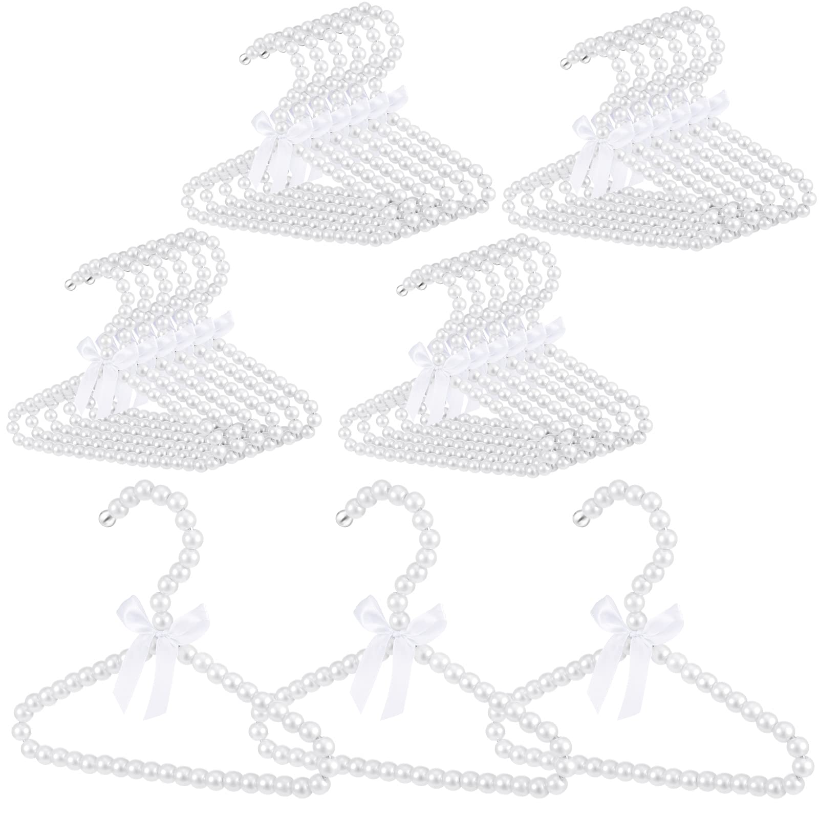 Wesiti 25 perchas pequeñas de perlas de metal elegante con cinta para mujer, perro, gato (blanco)